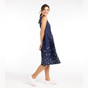 L.L. Bean Signature Blue Sleeveless Fit & Flare Midi Dress w/ Bird Print Size 0